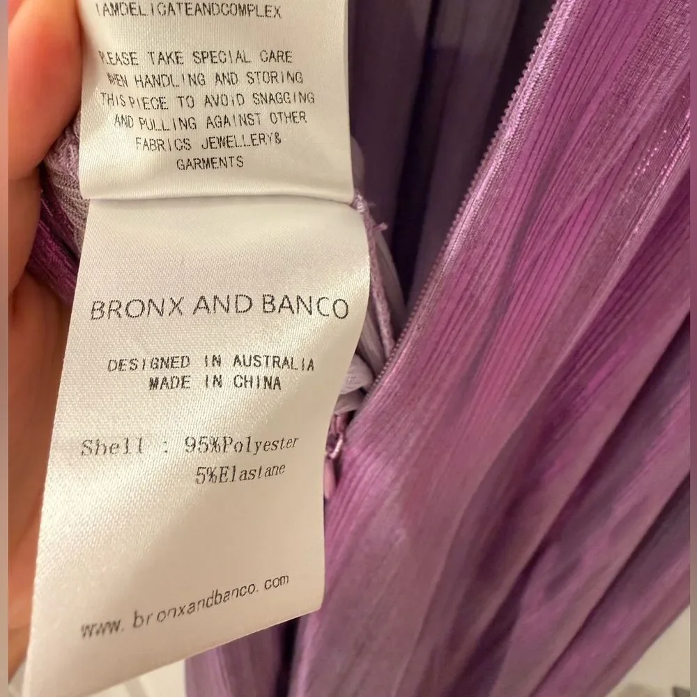 NWOT BRONX AND BANCO Zoe Metallic Blouson-Sleeve Elegant Purple Evening Gown - Picture 13 of 13